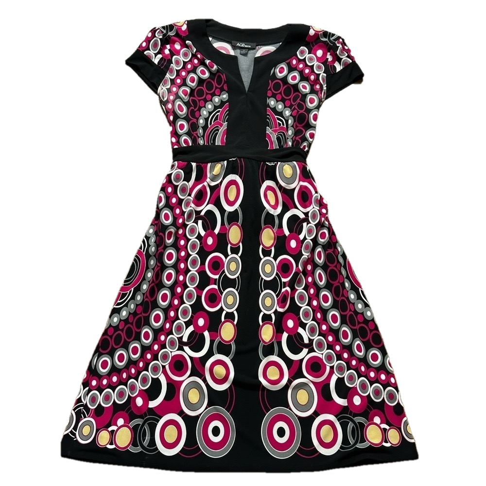 AGB Black Magenta Gray Print Stretch Dress 8 EUC